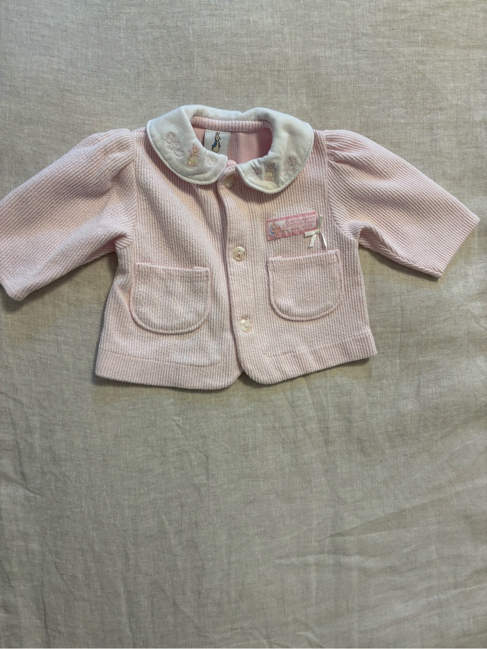 Vintage Baby Girls Beatrix Potter Peter Rabbit Pink Ribbed Cardigan Jacket